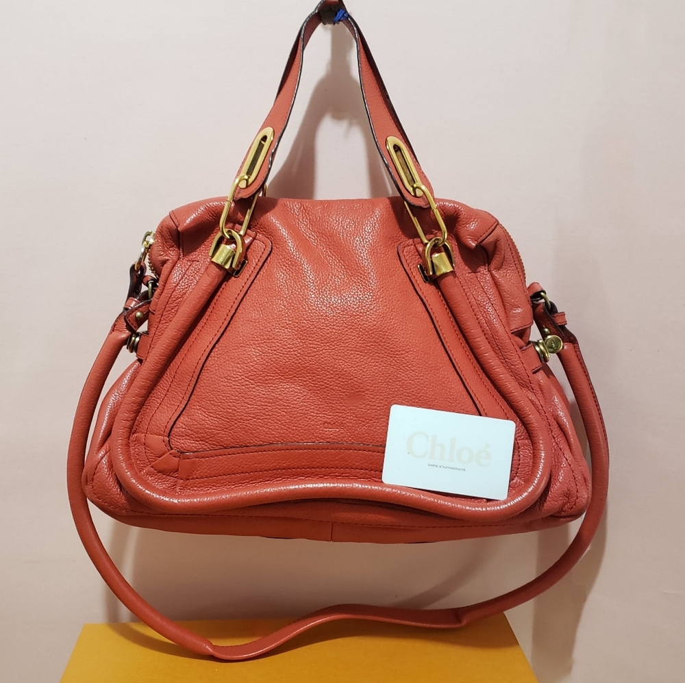 5️⃣5️⃣0️⃣Auth Chloe Paraty M red-orange w/A. card